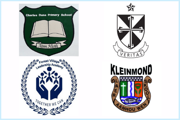 Logos of 4  South African schools who will start Code School Finland training.