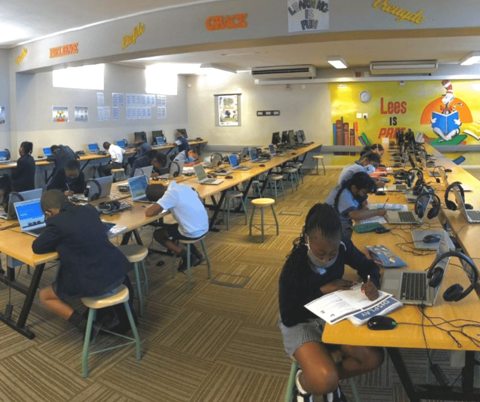 Photo of students in computer classroom in South Africa.