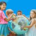 Kids exploreing globe and AI.